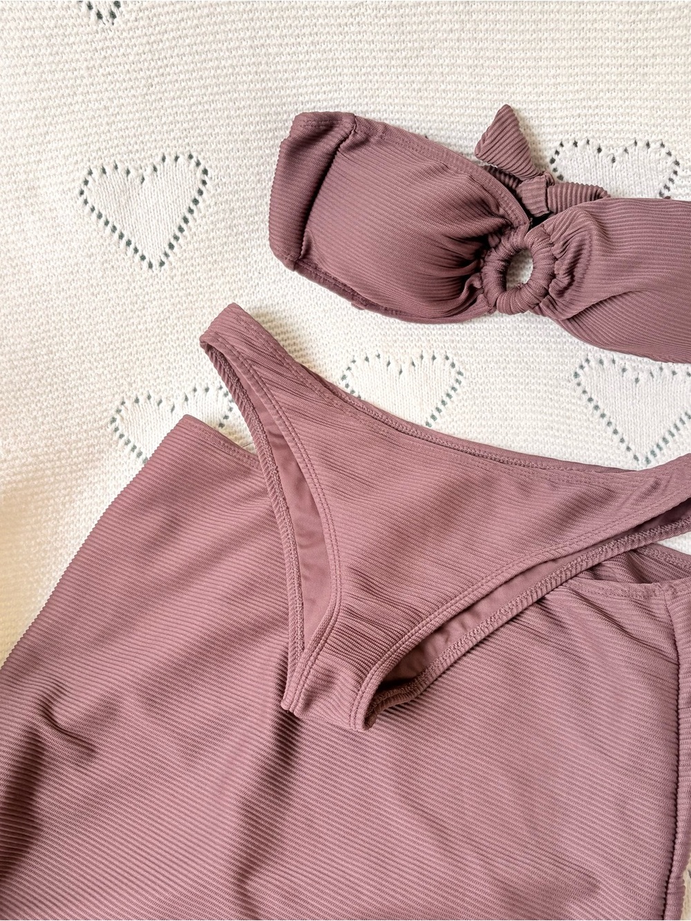 House of Harlow Chocolate Brown Ribbed Bikini Set with Skirt